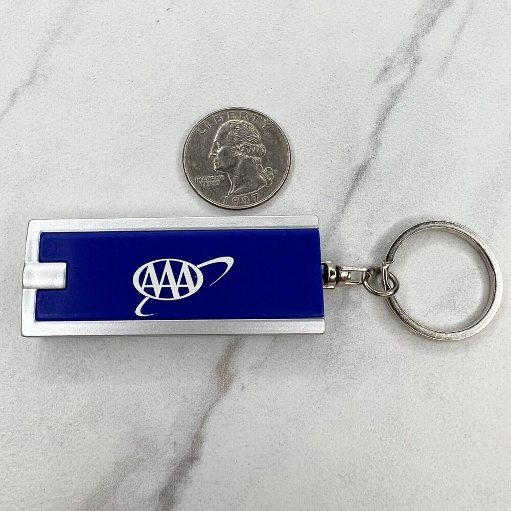 AAA Blue and Silver Flashlight Keychain Keyring